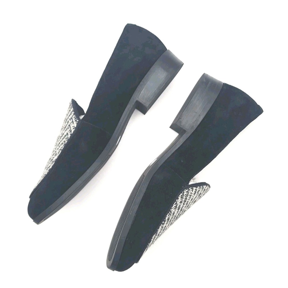Evolve Easy Spirit Pip8 Women Size 8M Black Suede Loafer Marbled Grosgrain Top - Picture 2 of 9